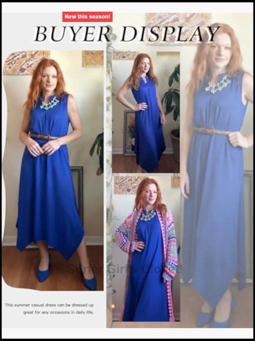 Sleeveless V-Neck Midi Dress with Pockets Asymmetrical Hem Tank Dress - Picture 5 of 7